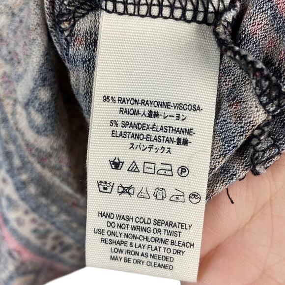 Free People Donatella Turtleneck Paisley Retro Stripe Boho Tied Sleeve Top SZ M - Picture 11 of 11